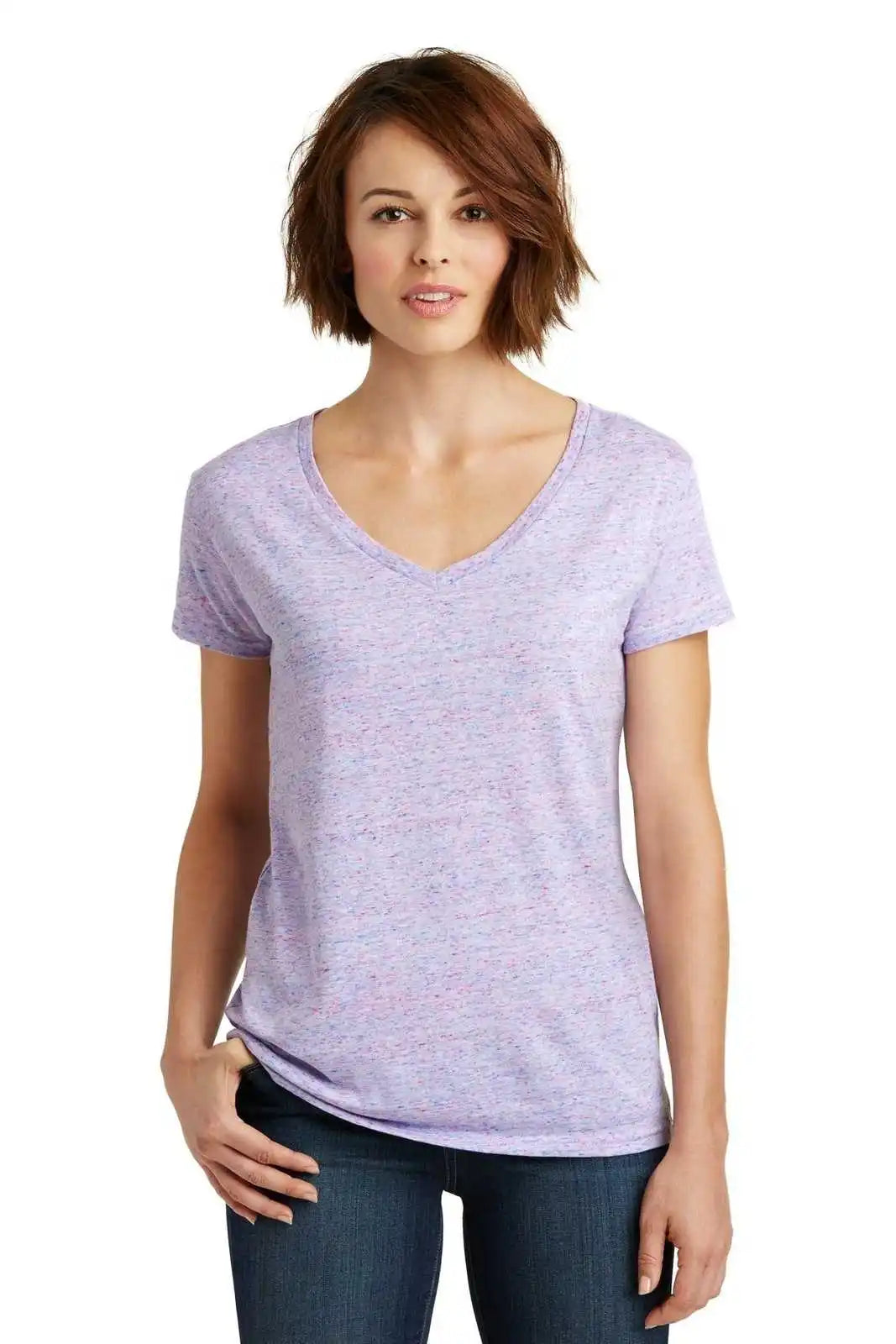 District Dm465 Women’s Cosmic V-neck Tee - White Pink