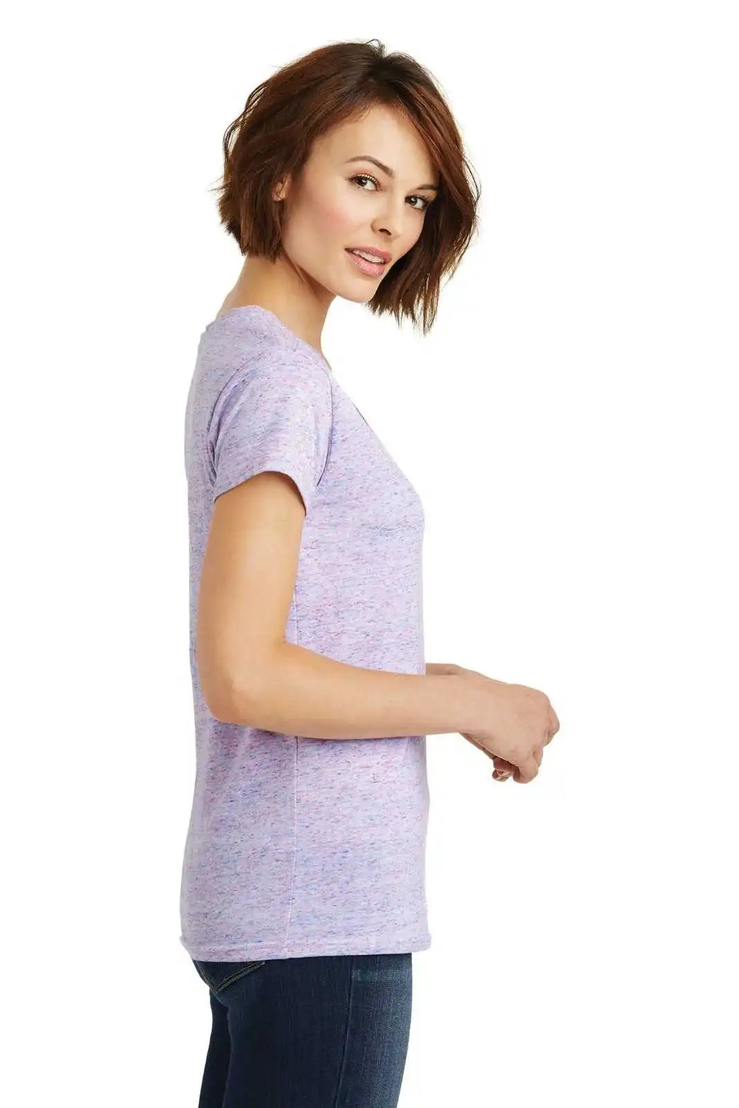 District Dm465 Women’s Cosmic V-neck Tee - White Pink