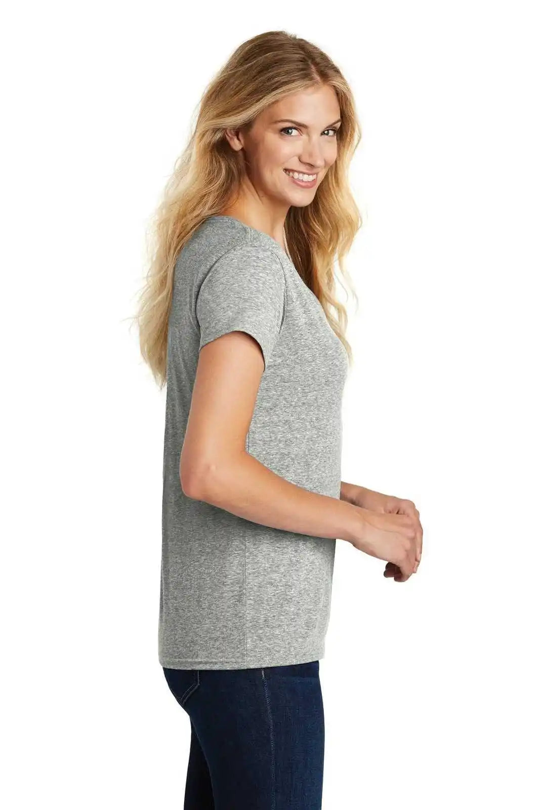 District Dm465a Women’s Astro V-neck Tee - Gray