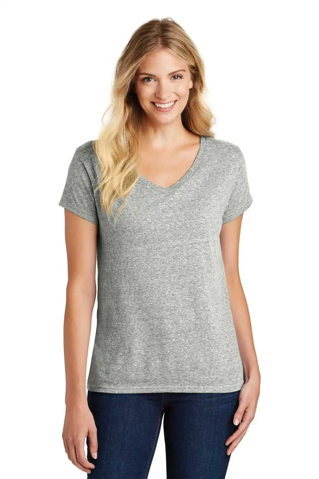 District Dm465a Women’s Astro V-neck Tee - Gray