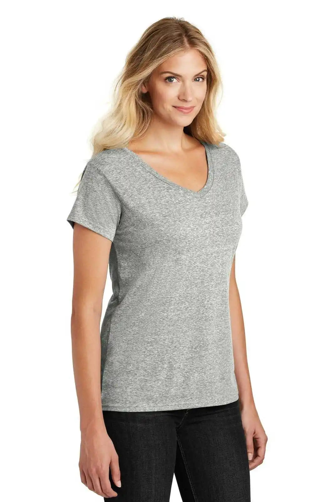 District Dm465a Women’s Astro V-neck Tee - Gray