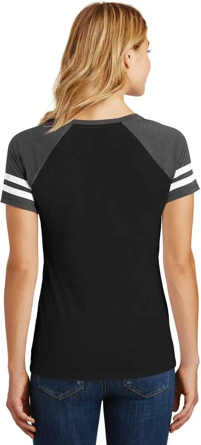 District Dm476 Women’s Game V-neck Tee - Black Heathered Charcoal