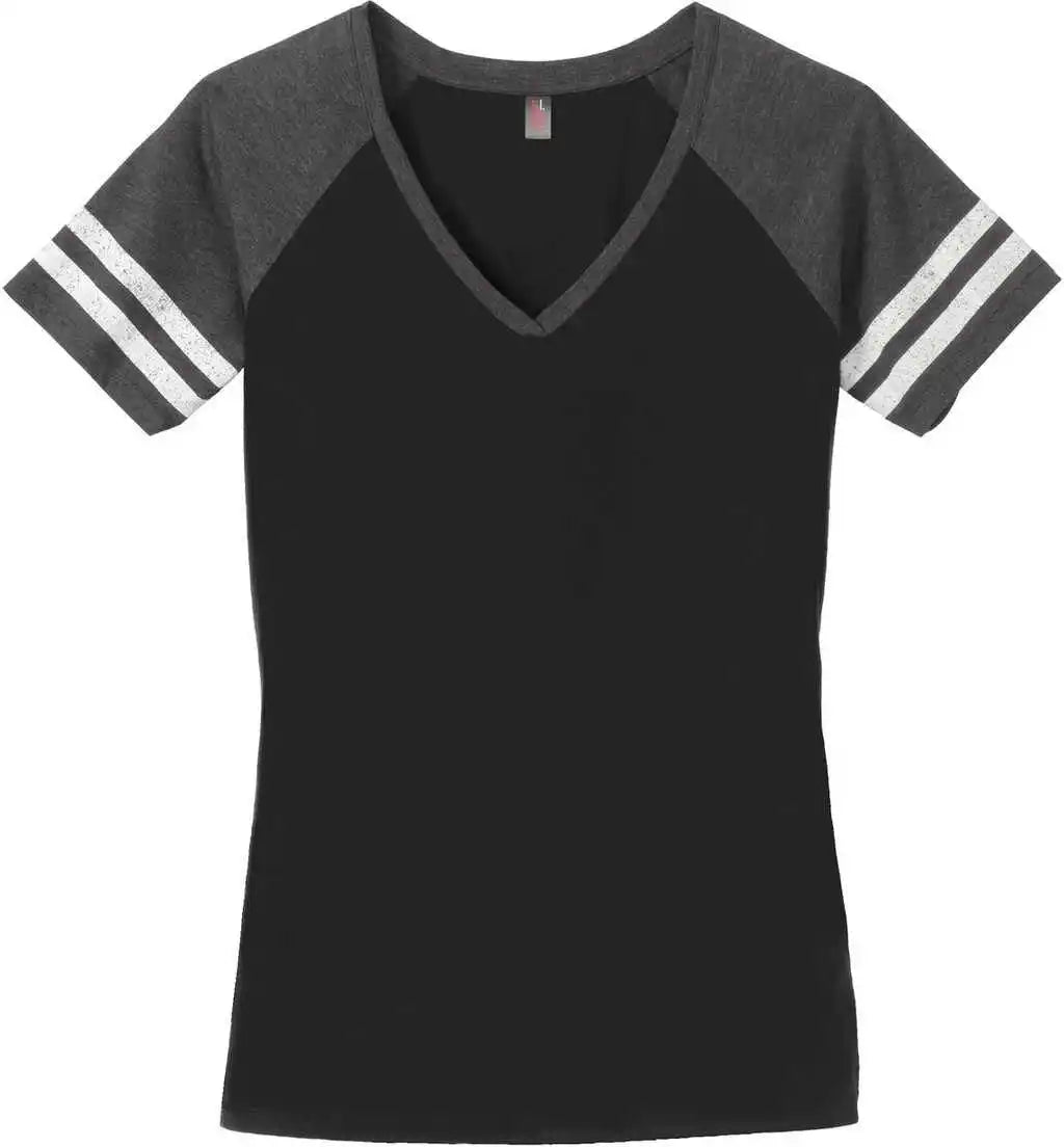 District Dm476 Women’s Game v Neck Tee Black Heathered Charcoal