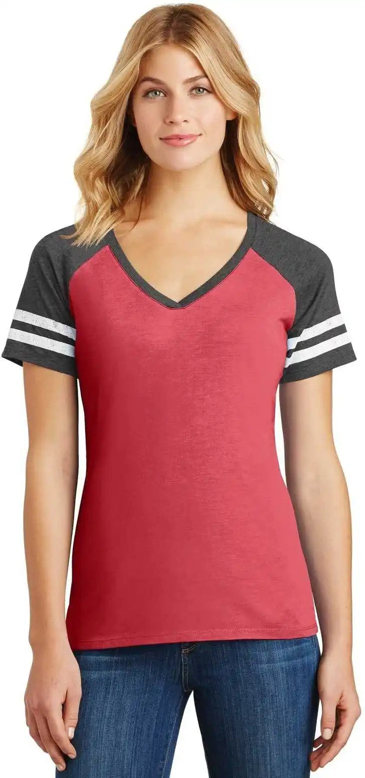 District Dm476 Women’s Game v Neck Tee Heathered Red Charcoal