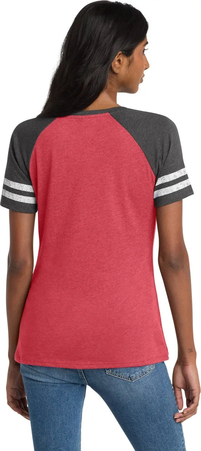 District Dm476 Women’s Game V-neck Tee - Heathered Red Charcoal