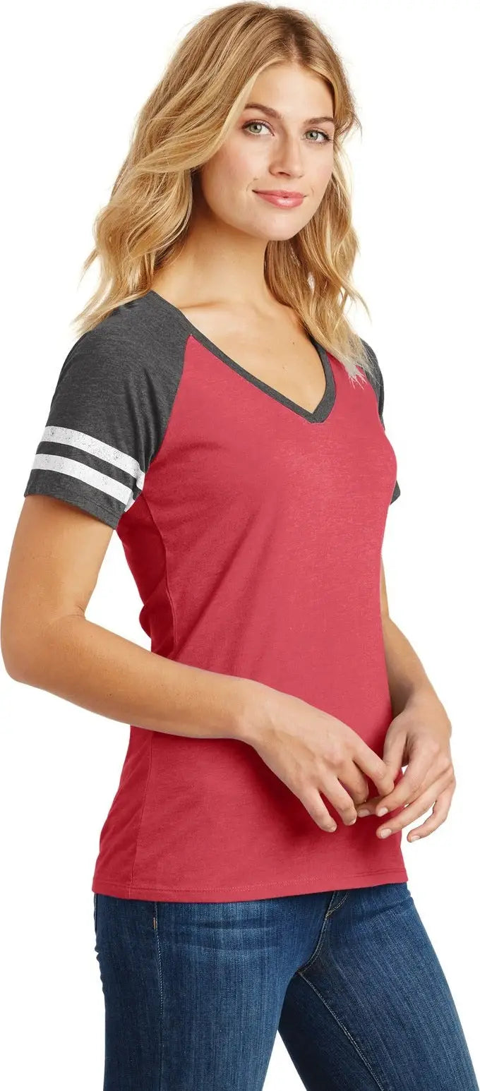 District Dm476 Women’s Game V-neck Tee - Heathered Red Charcoal