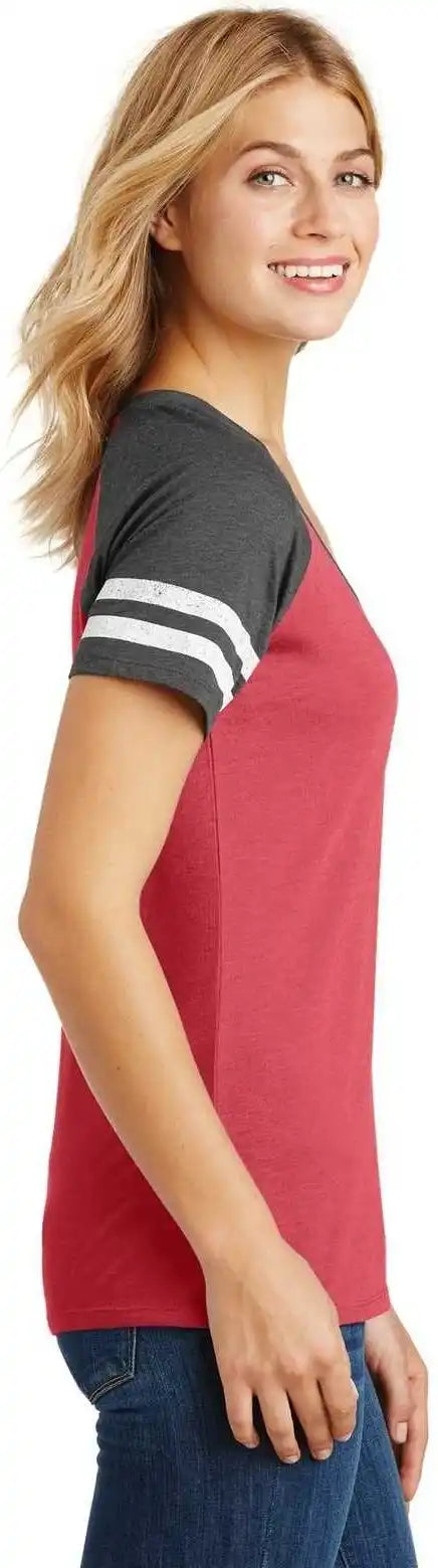 District Dm476 Women’s Game v Neck Tee Heathered Red Charcoal