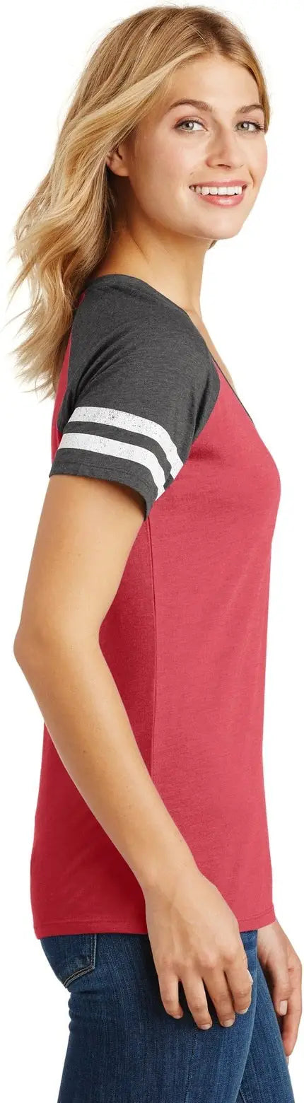 District Dm476 Women’s Game V-neck Tee - Heathered Red Charcoal