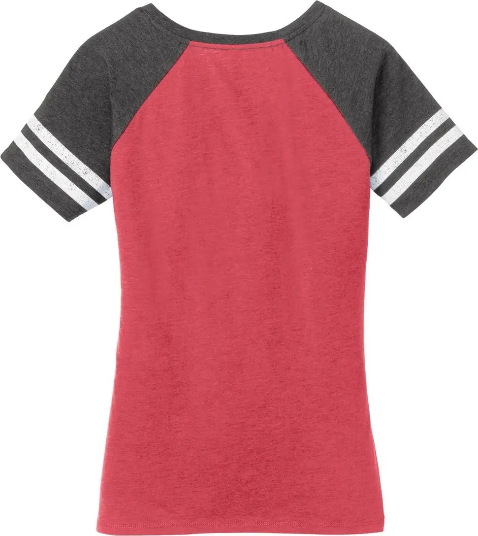 District Dm476 Women’s Game V-neck Tee - Heathered Red Charcoal