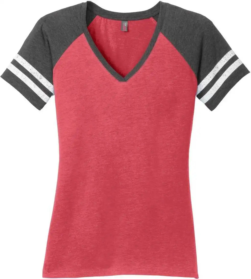 District Dm476 Women’s Game v Neck Tee Heathered Red Charcoal