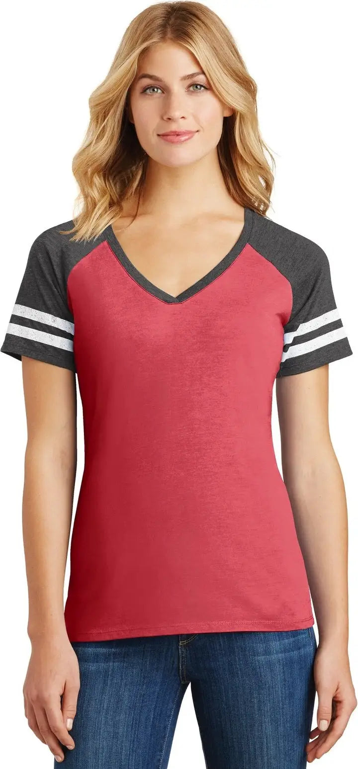 District Dm476 Women’s Game V-neck Tee - Heathered Red Charcoal - Red/ / Ladies Xs