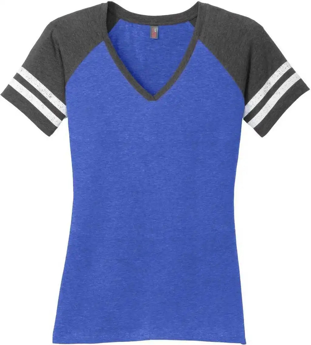 District Dm476 Women’s Game v Neck Tee Heathered True Royal Charcoal