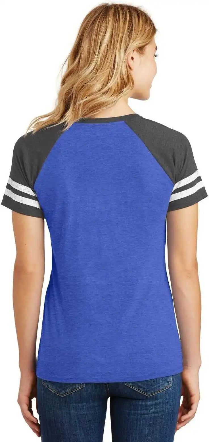 District Dm476 Women’s Game v Neck Tee Heathered True Royal Charcoal
