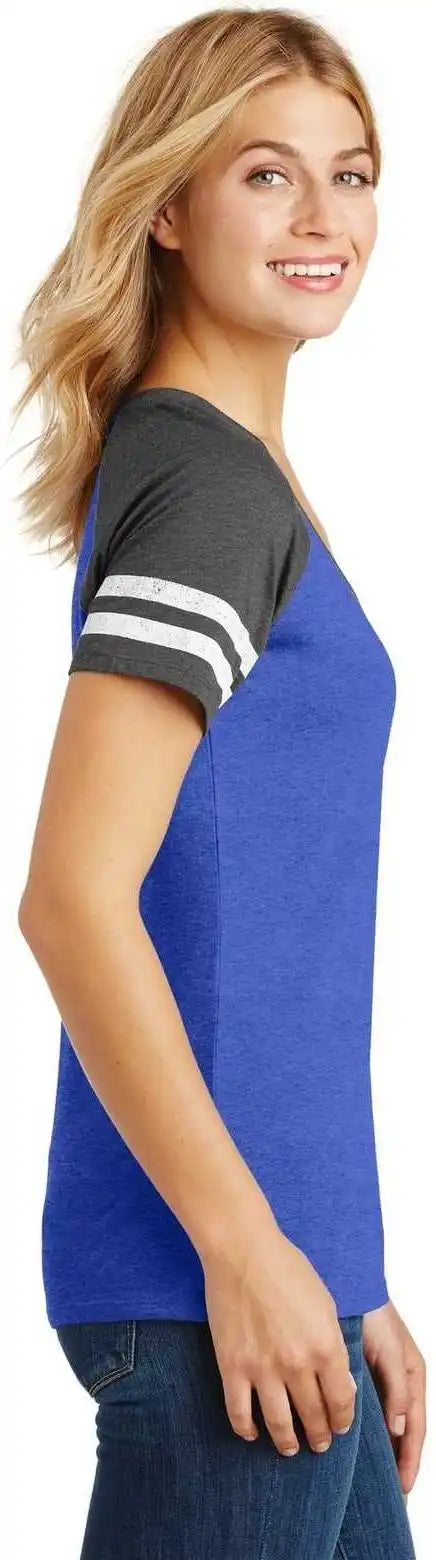 District Dm476 Women’s Game v Neck Tee Heathered True Royal Charcoal