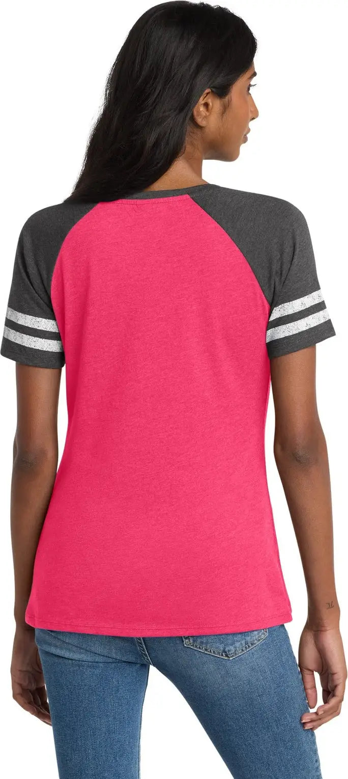 District Dm476 Women’s Game V-neck Tee - Heathered Watermelon Charcoal