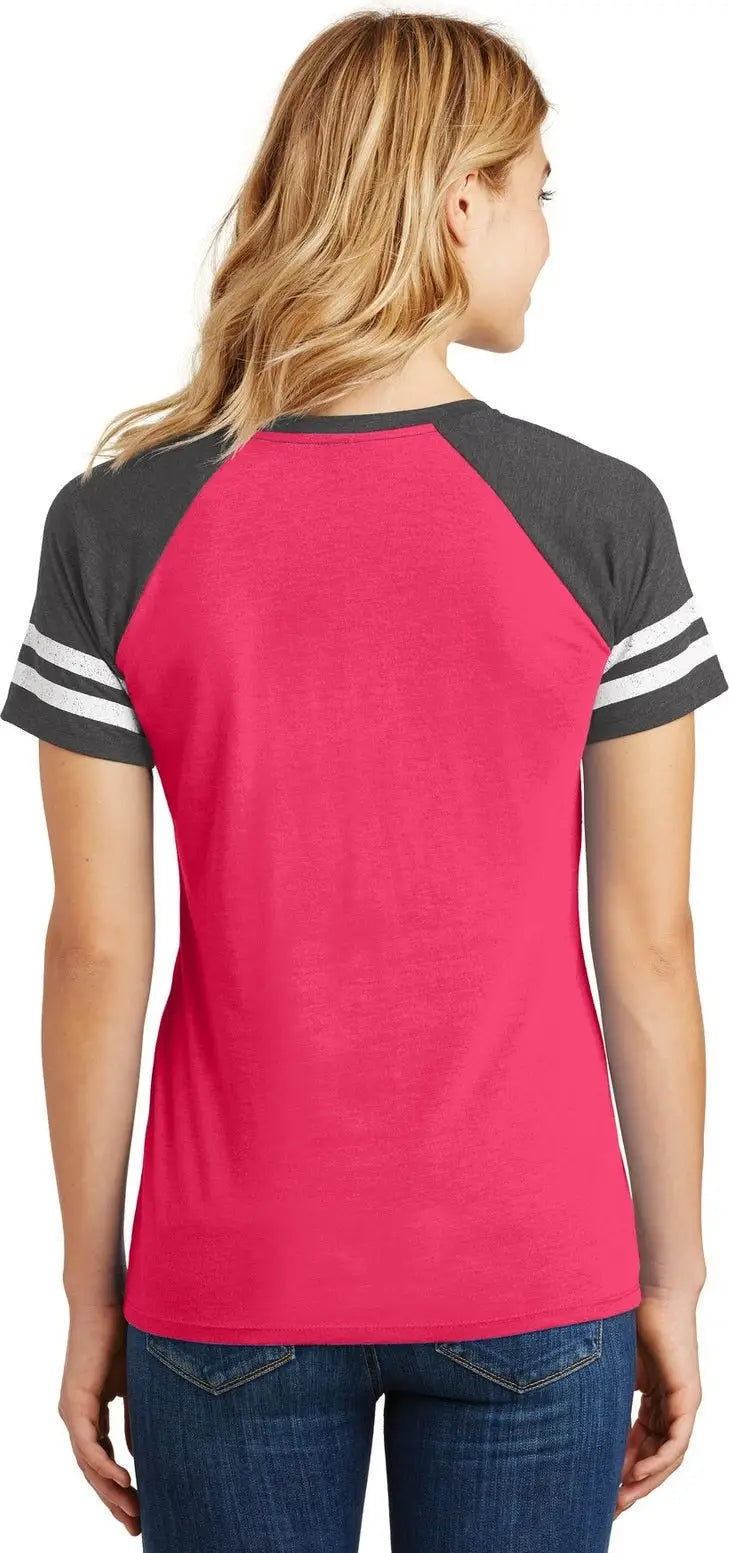District Dm476 Women’s Game V-neck Tee - Heathered Watermelon Charcoal