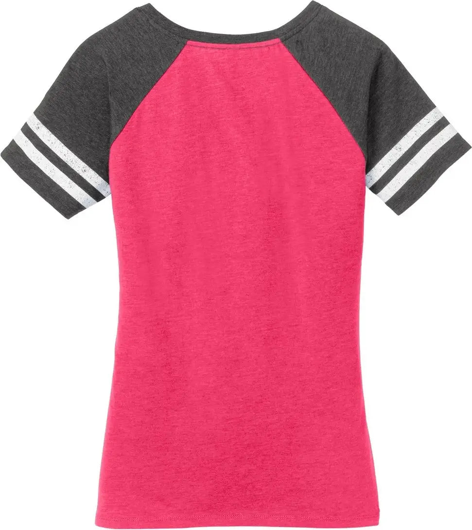 District Dm476 Women’s Game V-neck Tee - Heathered Watermelon Charcoal