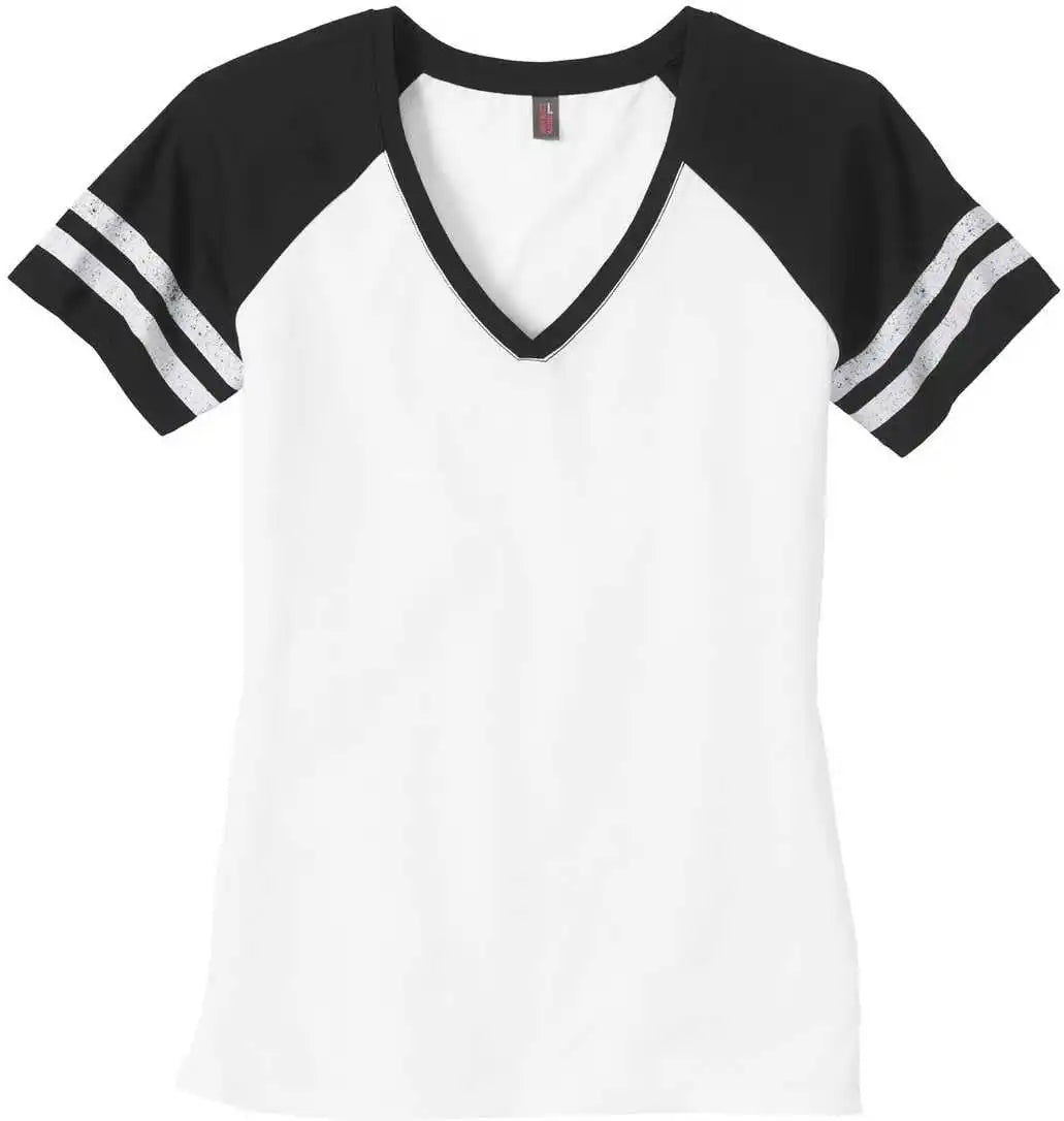 District Dm476 Women’s Game v Neck Tee White Black