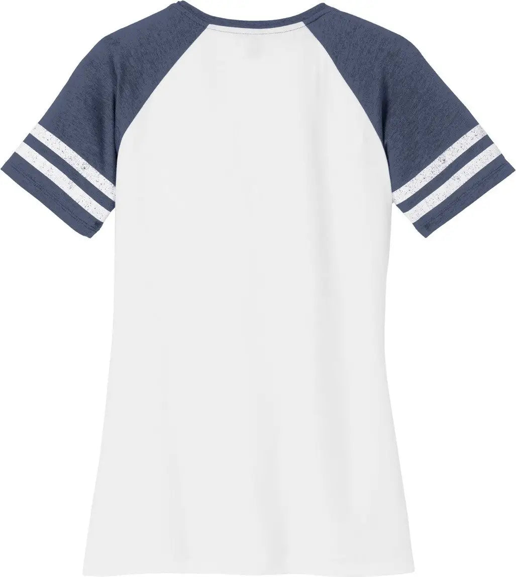 District Dm476 Women’s Game V-neck Tee - White Heathered True Navy
