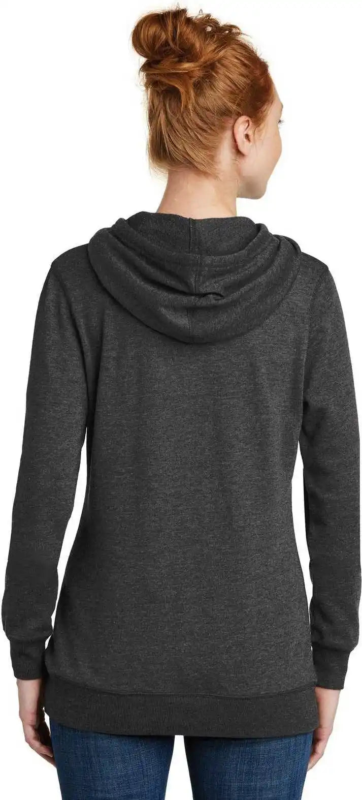 District Dm493 Women’s Lightweight Fleece Hoodie Heathered Black