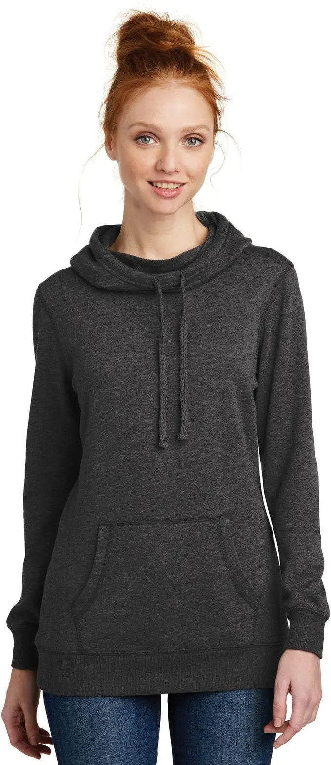 District Dm493 Women’s Lightweight Fleece Hoodie - Heathered Black - Ladies Xs