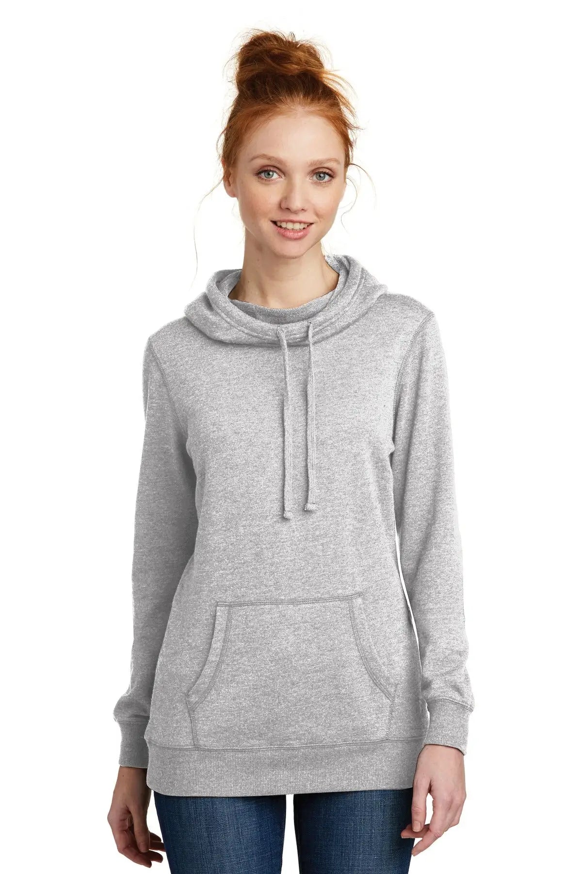District Dm493 Women’s Lightweight Fleece Hoodie - Heathered Gray