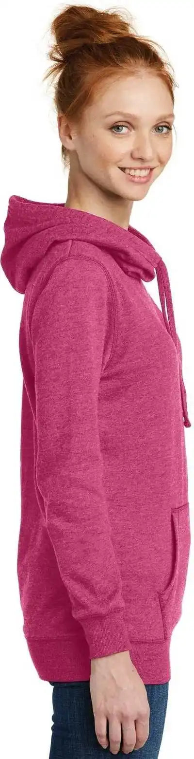 District Dm493 Women’s Lightweight Fleece Hoodie Heathered Pink Azalea