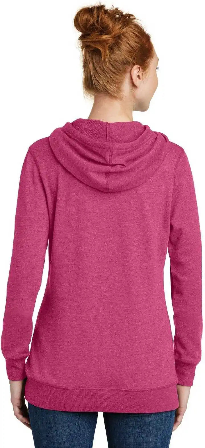 District Dm493 Women’s Lightweight Fleece Hoodie Heathered Pink Azalea