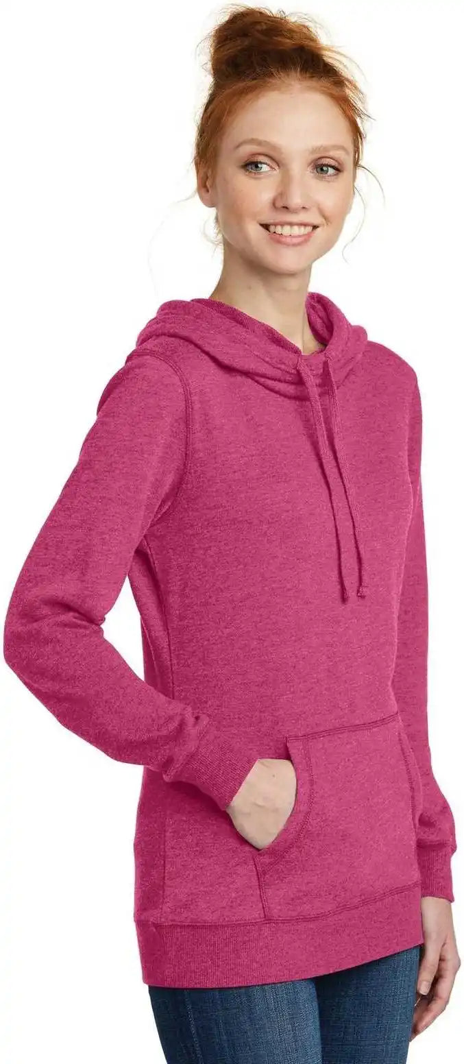 District Dm493 Women’s Lightweight Fleece Hoodie Heathered Pink Azalea