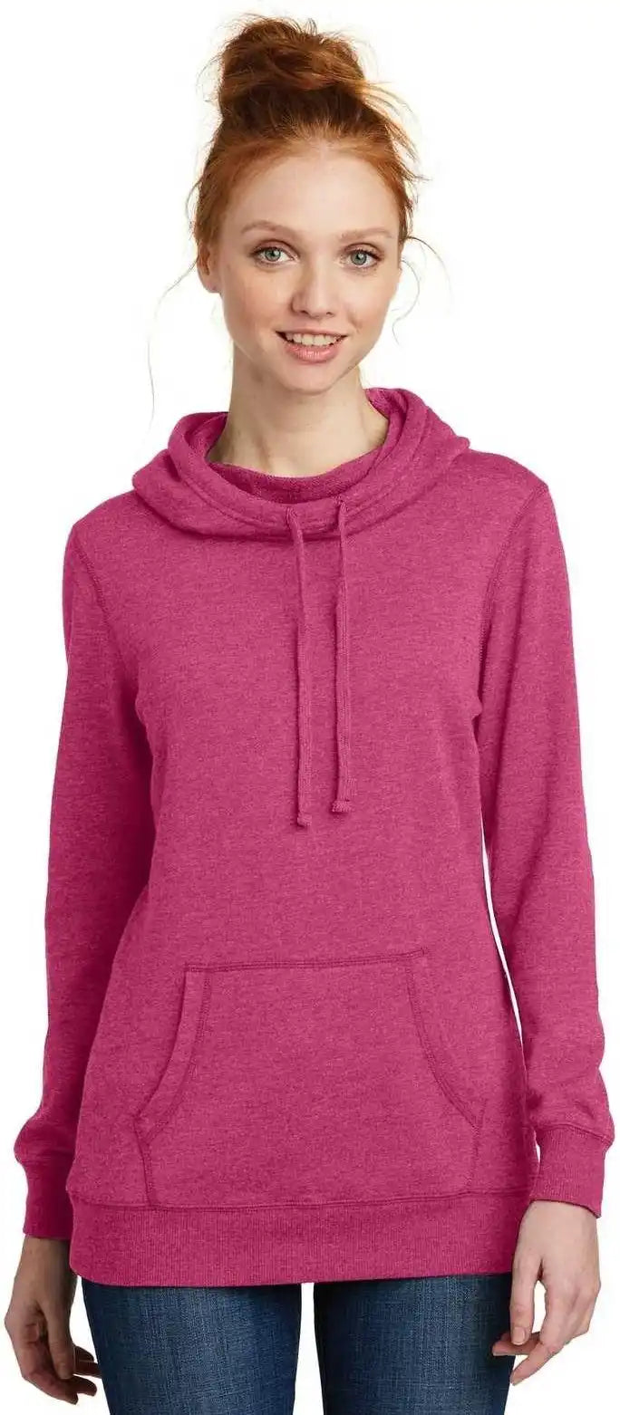 District Dm493 Women’s Lightweight Fleece Hoodie Heathered Pink Azalea
