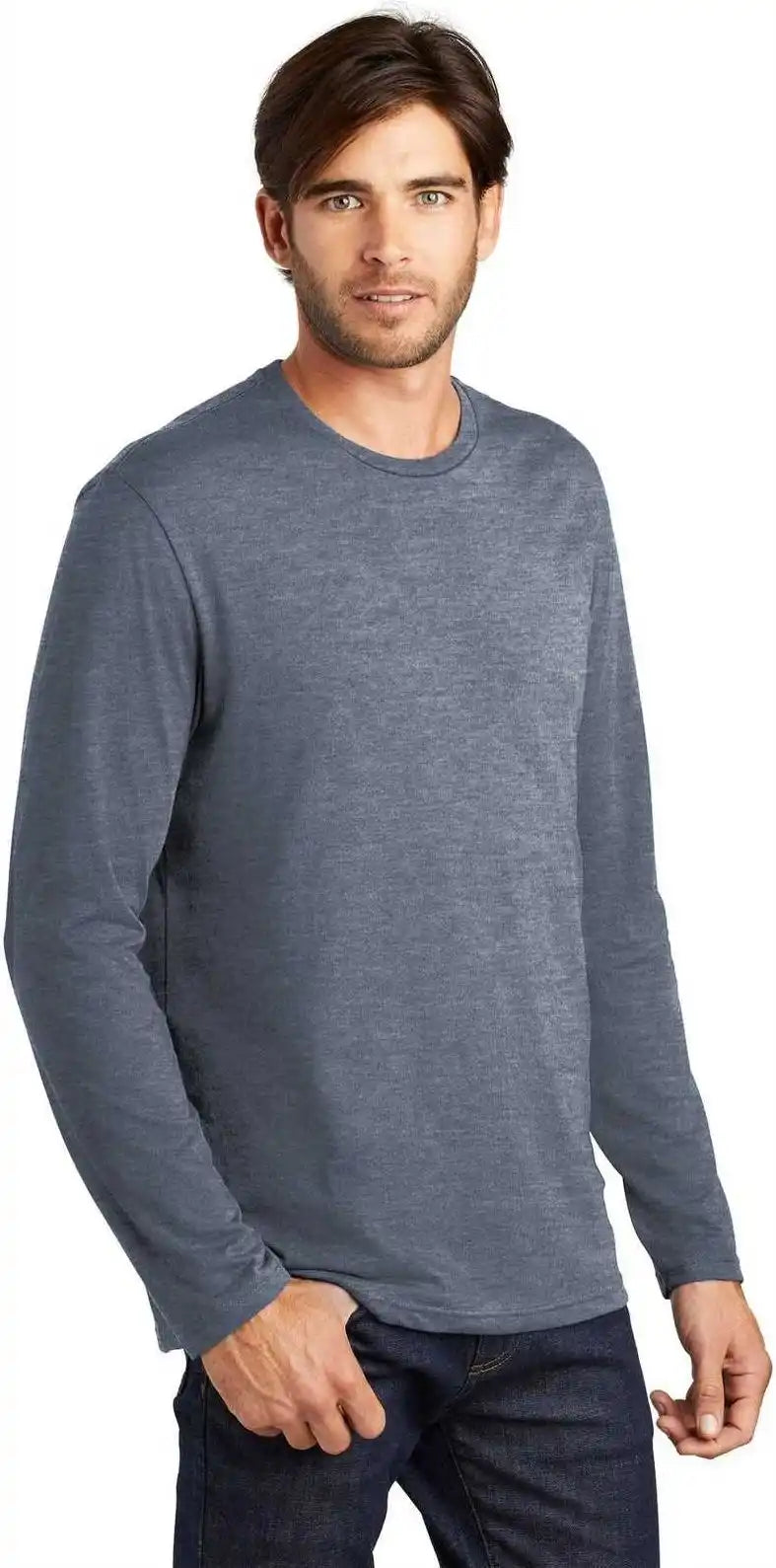 District Dt105 Perfect Weight Long Sleeve Tee Heathered Navy