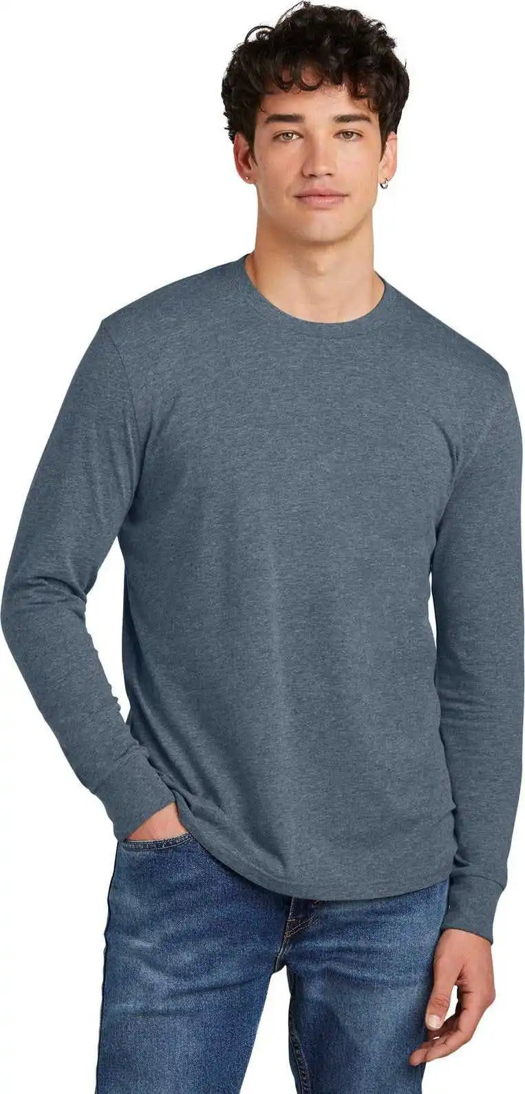 District Dt109 Perfect Blend Cvc Long Sleeve Tee - Heathered Navy