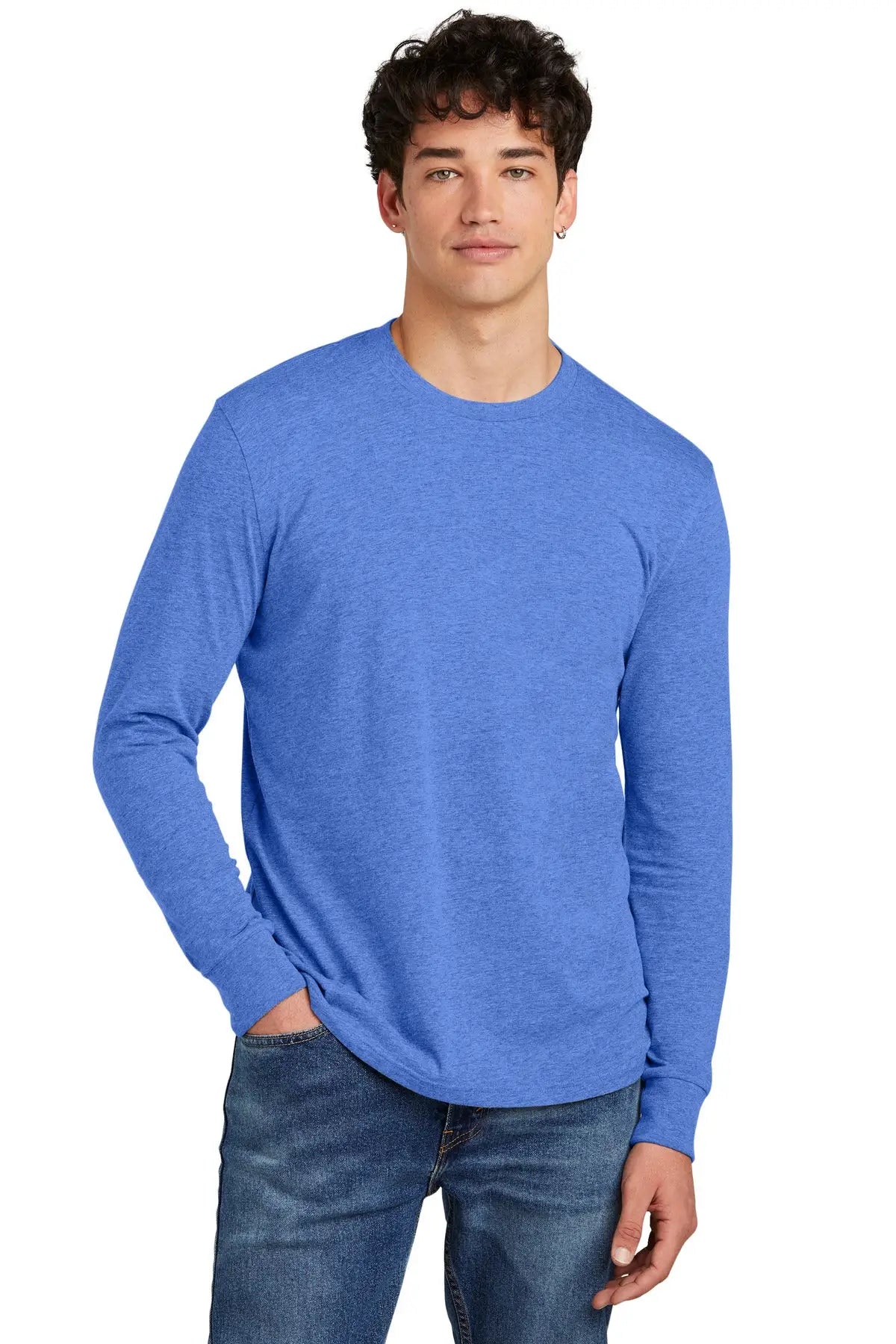 District Dt109 Perfect Blend Cvc Long Sleeve Tee - Heathered Royal - Adult Xs