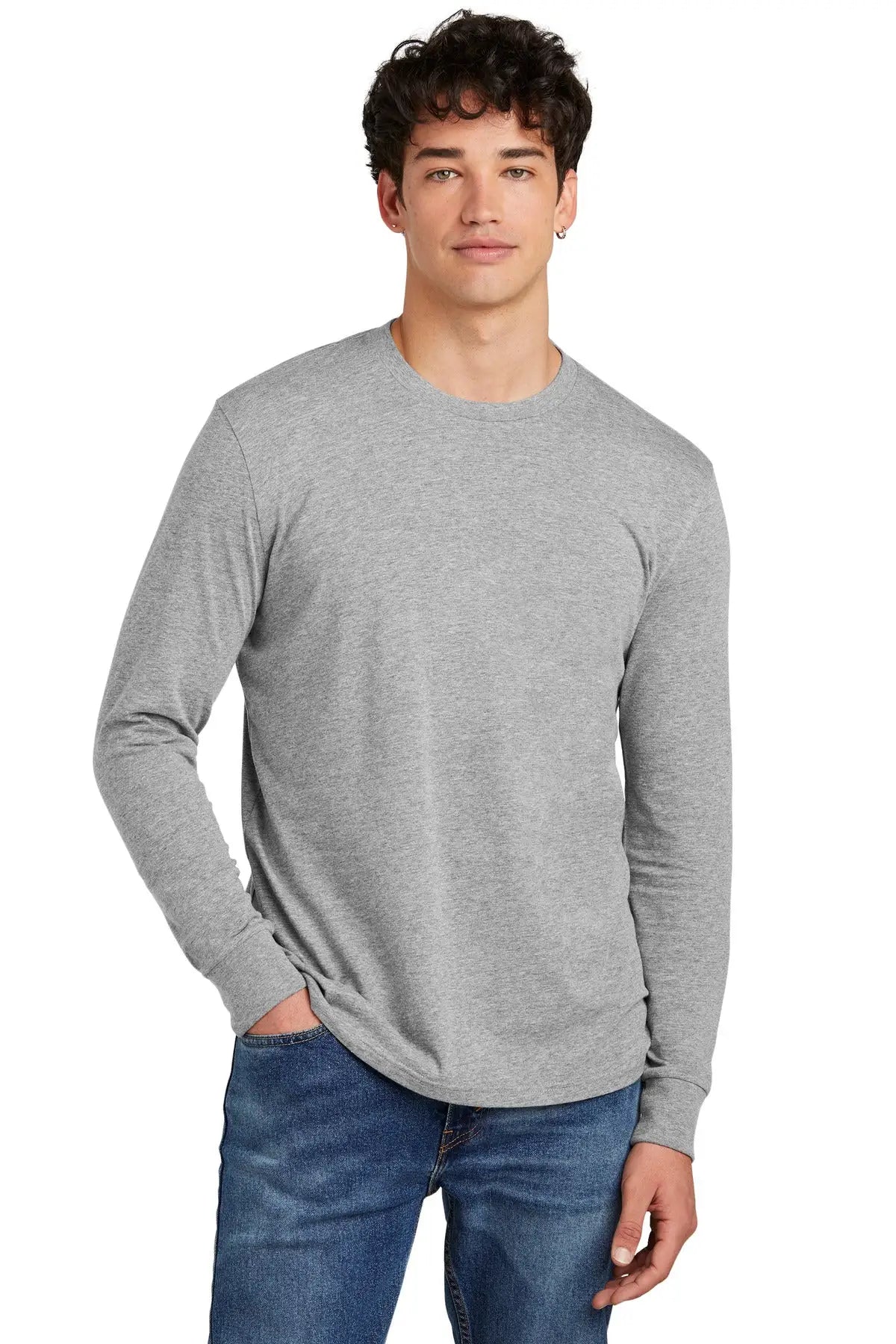 District Dt109 Perfect Blend Cvc Long Sleeve Tee - Light Heather Gray - Adult Xs