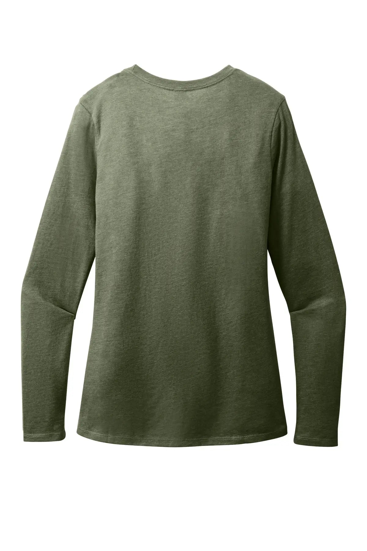 District Dt110 Women’s Perfect Blend Cvc Long Sleeve Tee - Heathered Olive - Ladies Xs