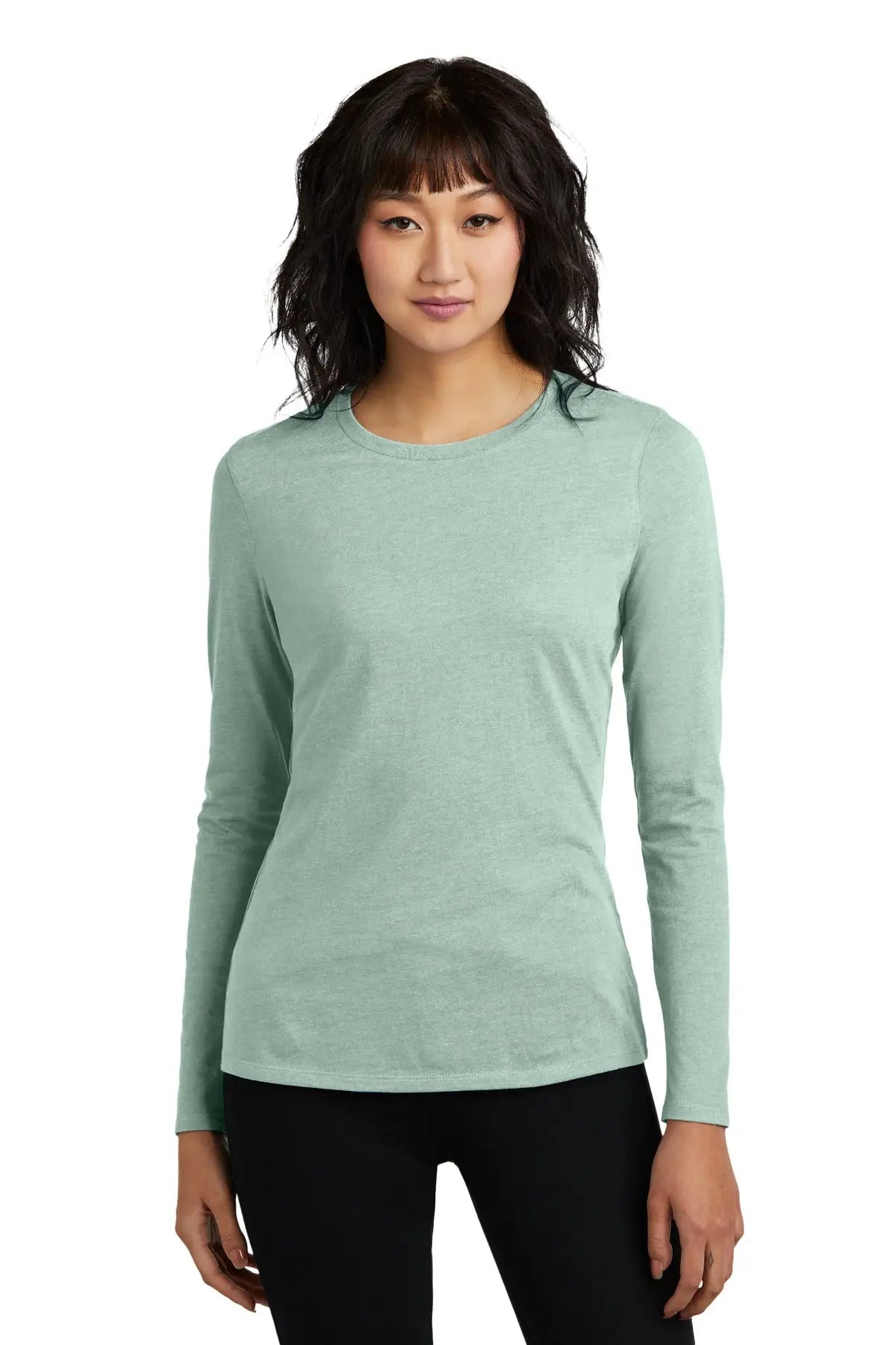 District Dt110 Women’s Perfect Blend Cvc Long Sleeve Tee - Heathered Dusty Sage - Ladies Xs