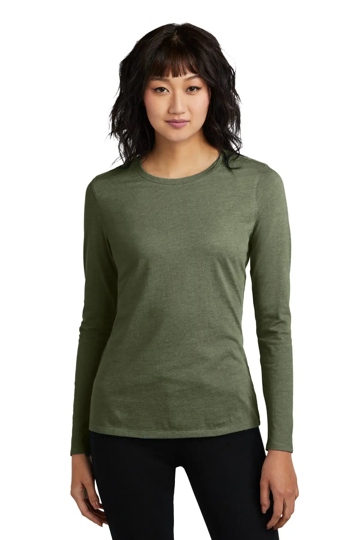 District Dt110 Women’s Perfect Blend Cvc Long Sleeve Tee - Heathered Olive - Ladies Xs