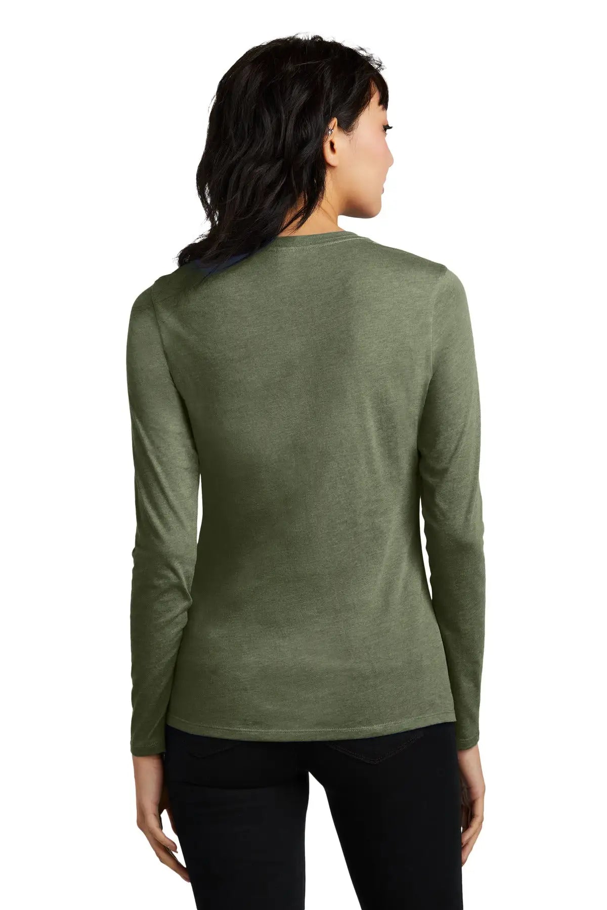 District Dt110 Women’s Perfect Blend Cvc Long Sleeve Tee - Heathered Olive