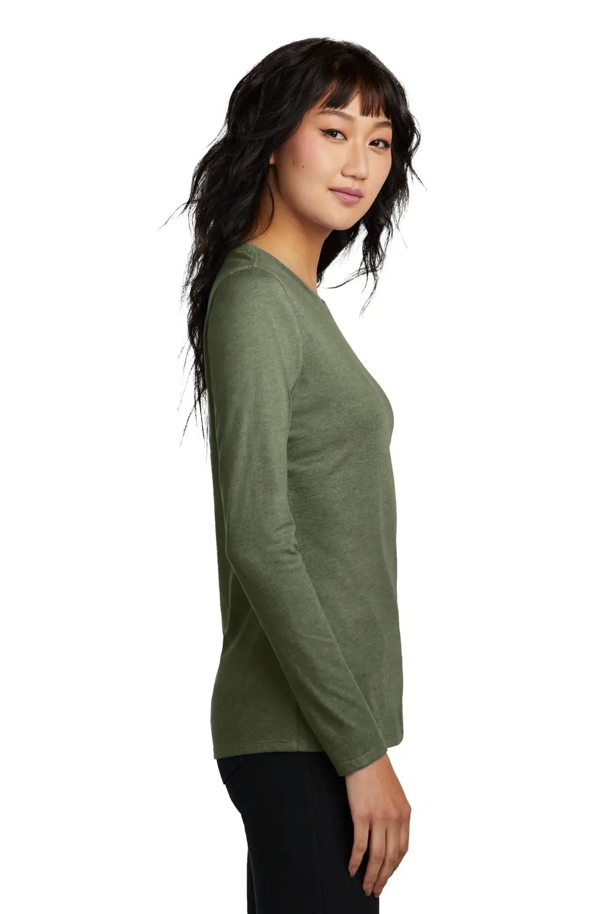District Dt110 Women’s Perfect Blend Cvc Long Sleeve Tee - Heathered Olive