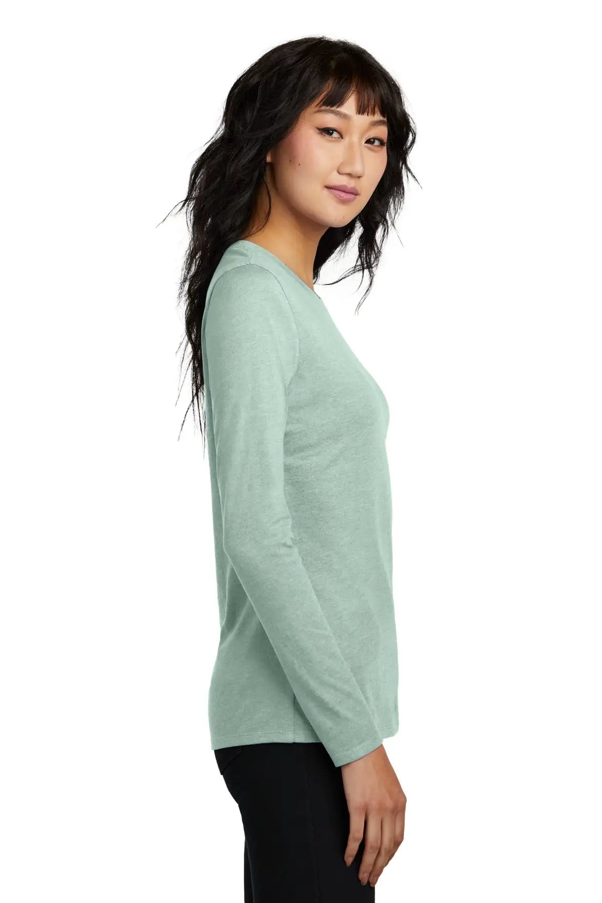 District Dt110 Women’s Perfect Blend Cvc Long Sleeve Tee - Heathered Dusty Sage