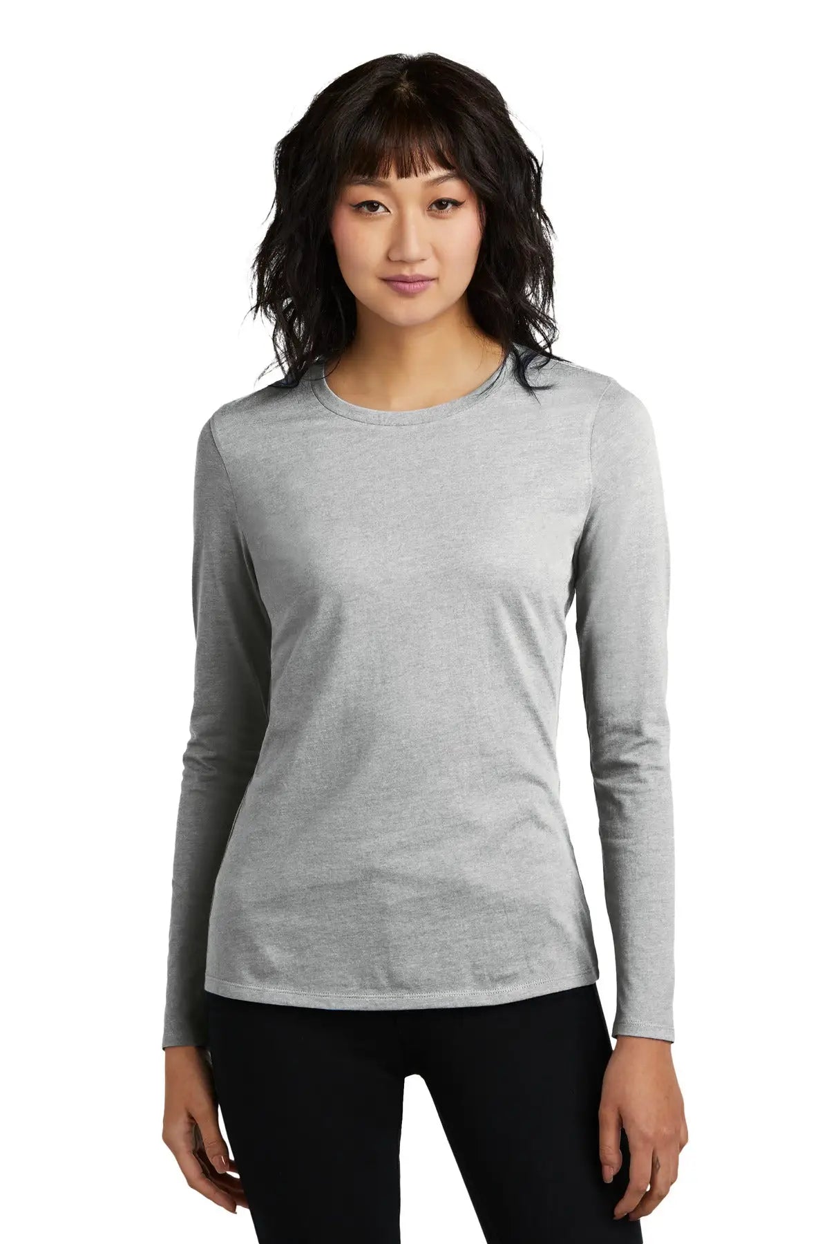 District Dt110 Women’s Perfect Blend Cvc Long Sleeve Tee - Light Heather Gray - Ladies Xs