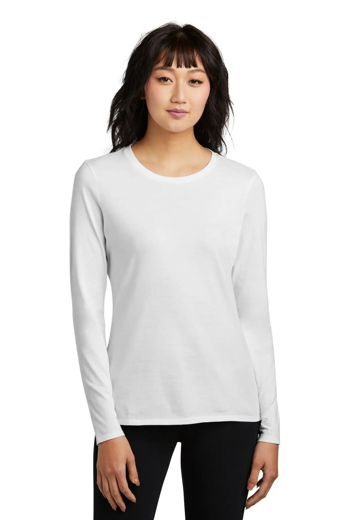 District Dt110 Women’s Perfect Blend Cvc Long Sleeve Tee - White - Ladies Xs