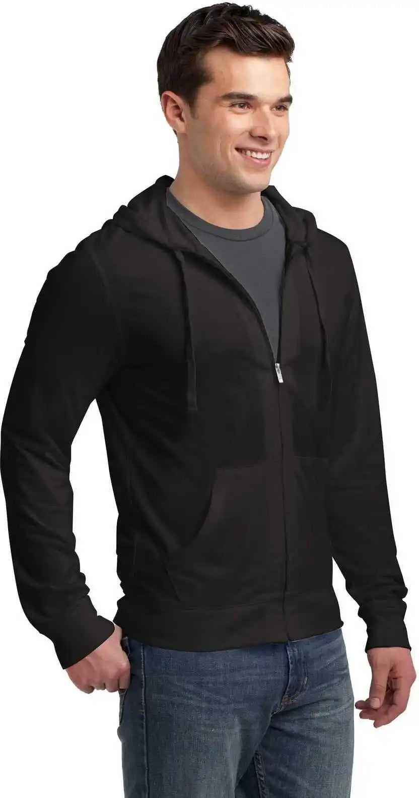 District Dt1100 Jersey Full Zip Hoodie Black