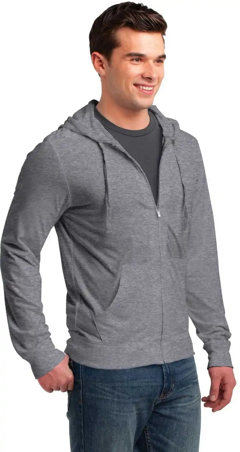 District Dt1100 Jersey Full Zip Hoodie Dark Heather Gray