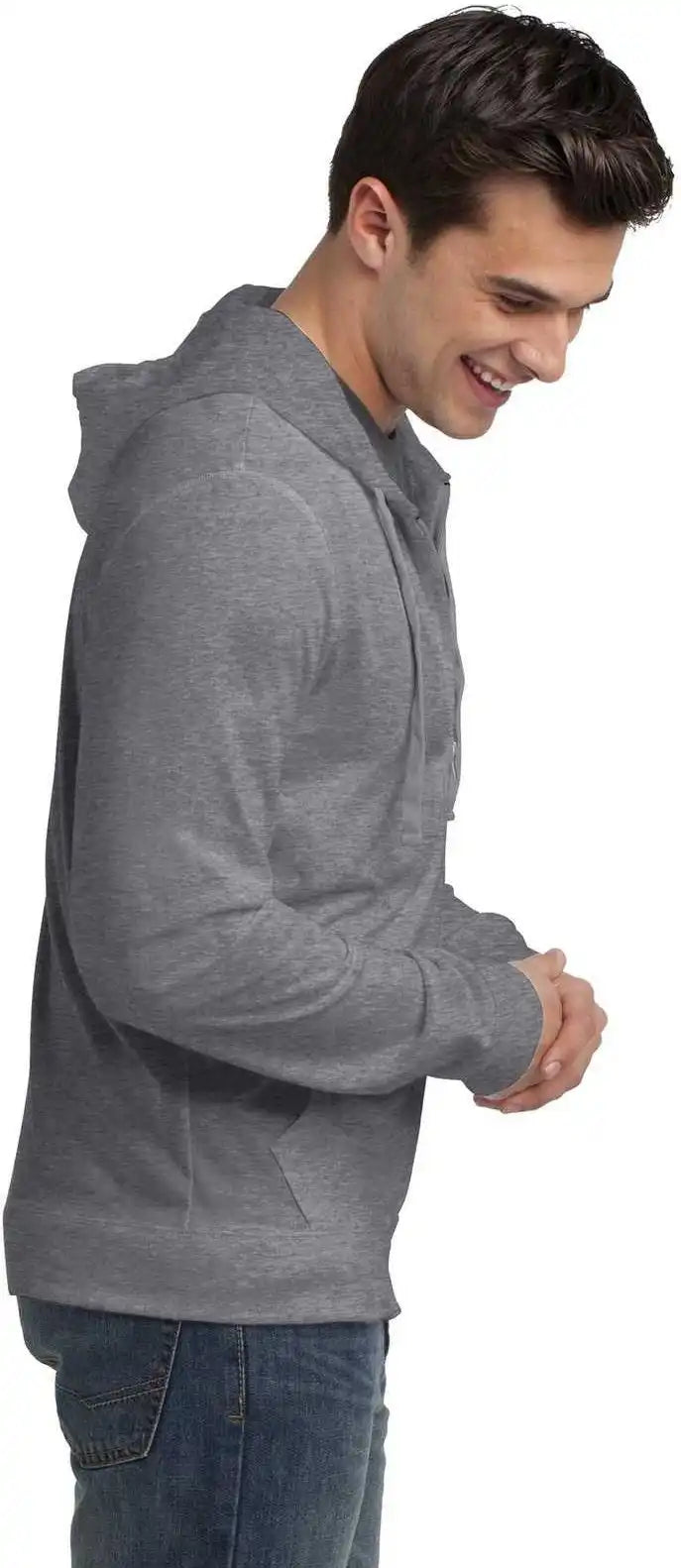 District Dt1100 Jersey Full Zip Hoodie Dark Heather Gray