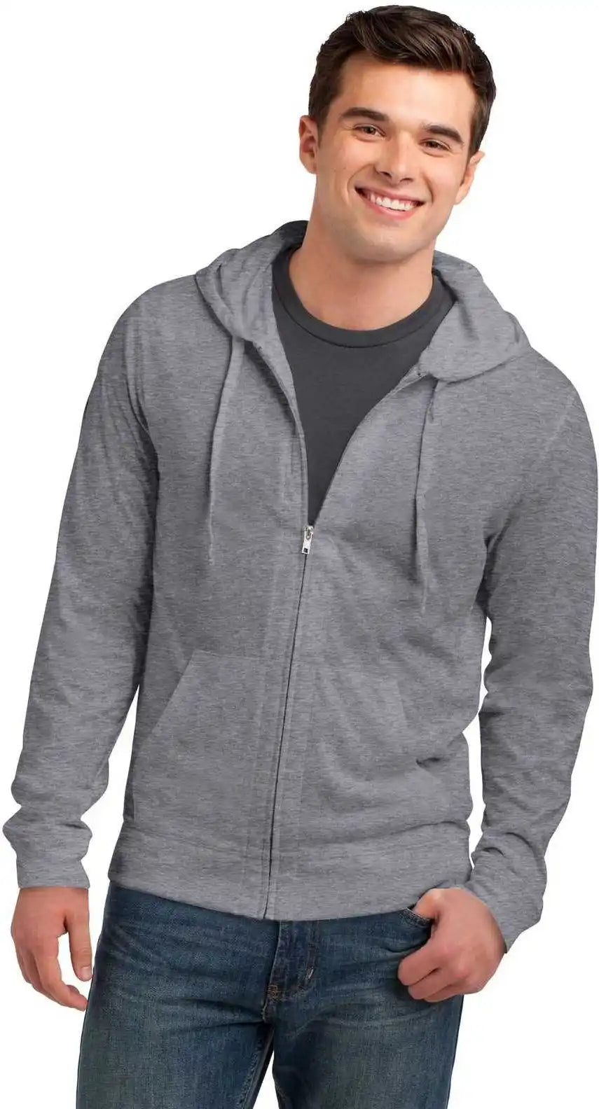 District Dt1100 Jersey Full Zip Hoodie Dark Heather Gray