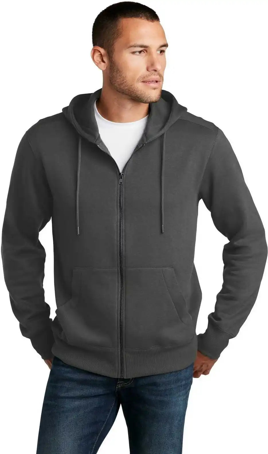 District Dt1103 Perfect Weight Fleece Full Zip Hoodie Charcoal