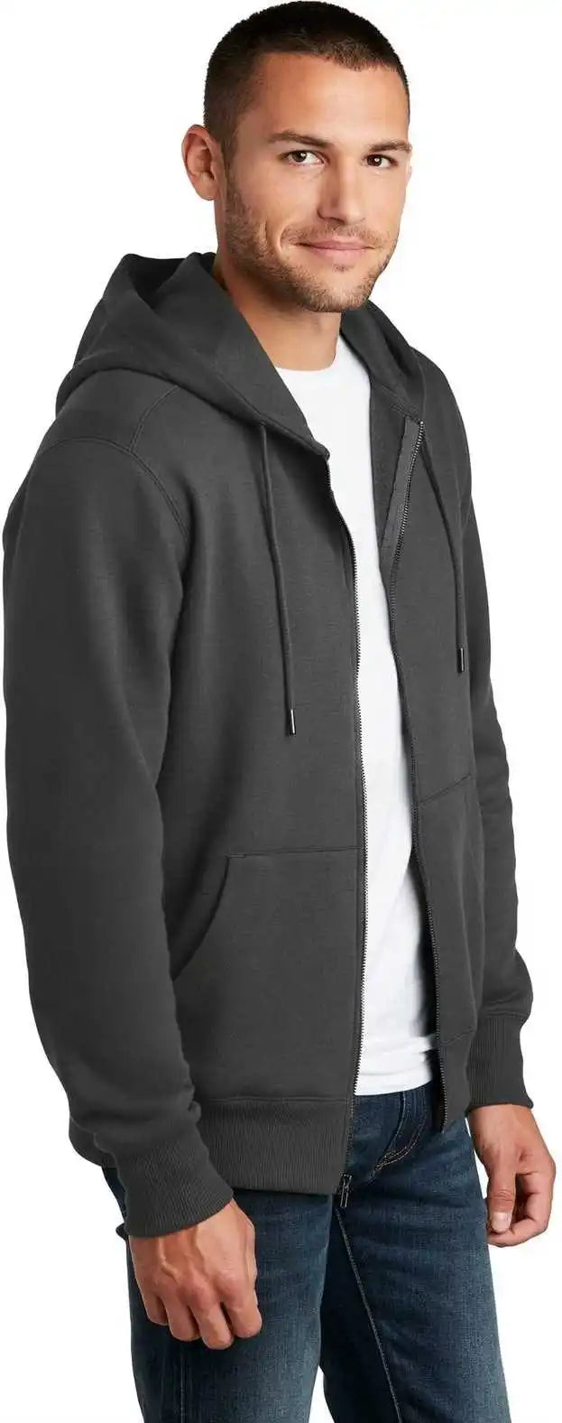 District Dt1103 Perfect Weight Fleece Full Zip Hoodie Charcoal