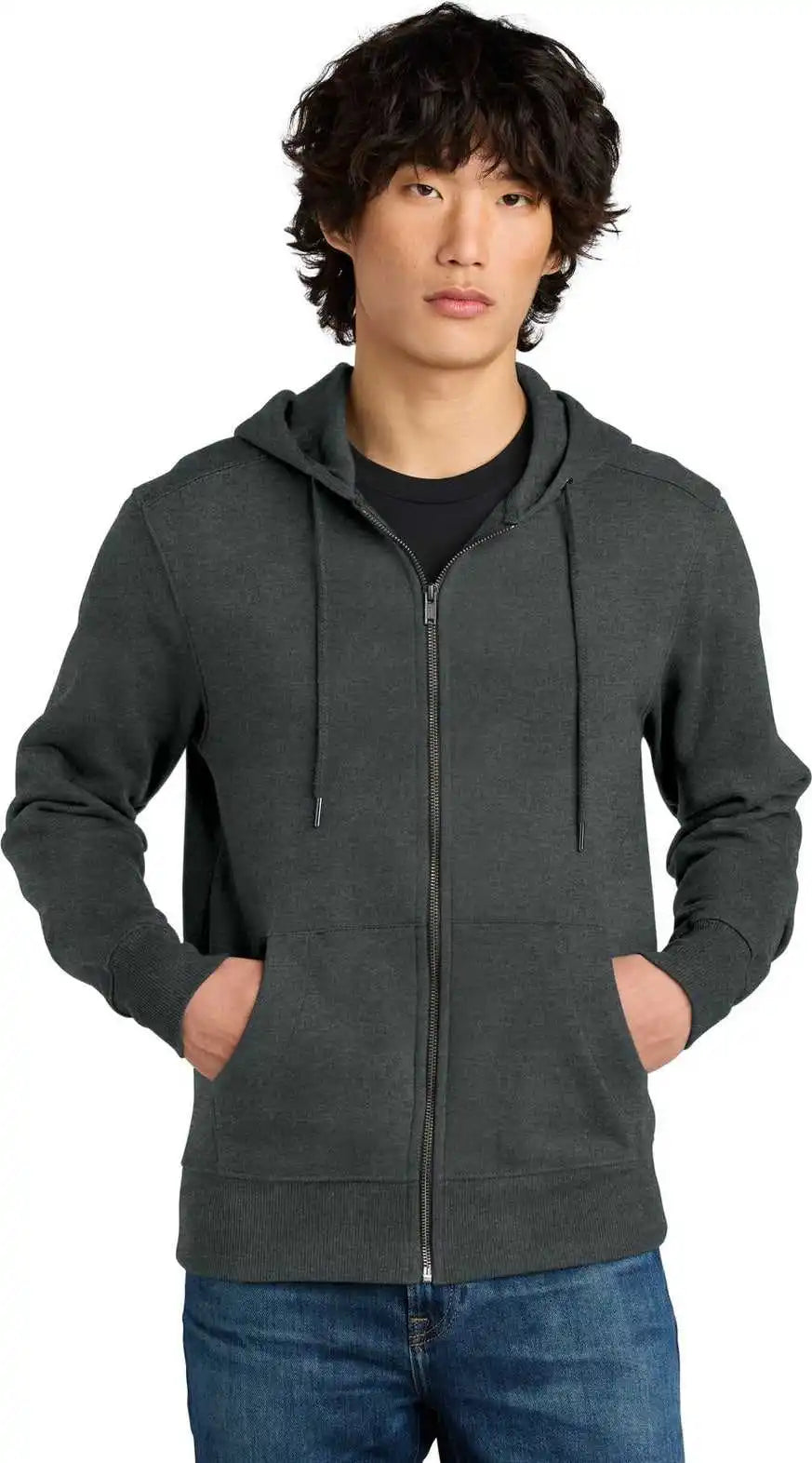 District Dt1103 Perfect Weight Fleece Full Zip Hoodie Heathered Charcoal