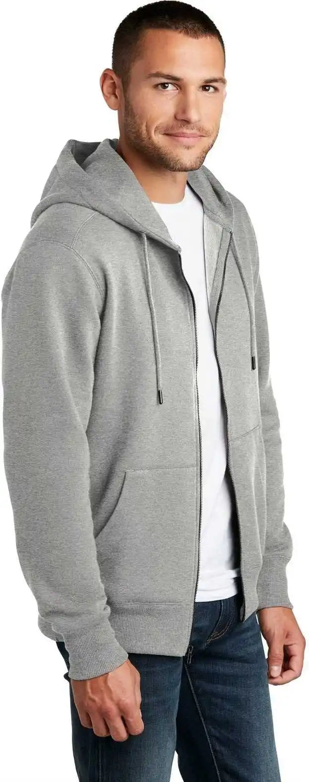 District Dt1103 Perfect Weight Fleece Full Zip Hoodie Heathered Steel
